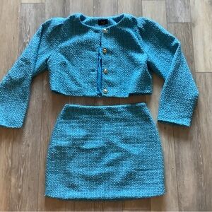 Vici Turquoise Tweed Mini Skirt Set, Size Large *NWOT